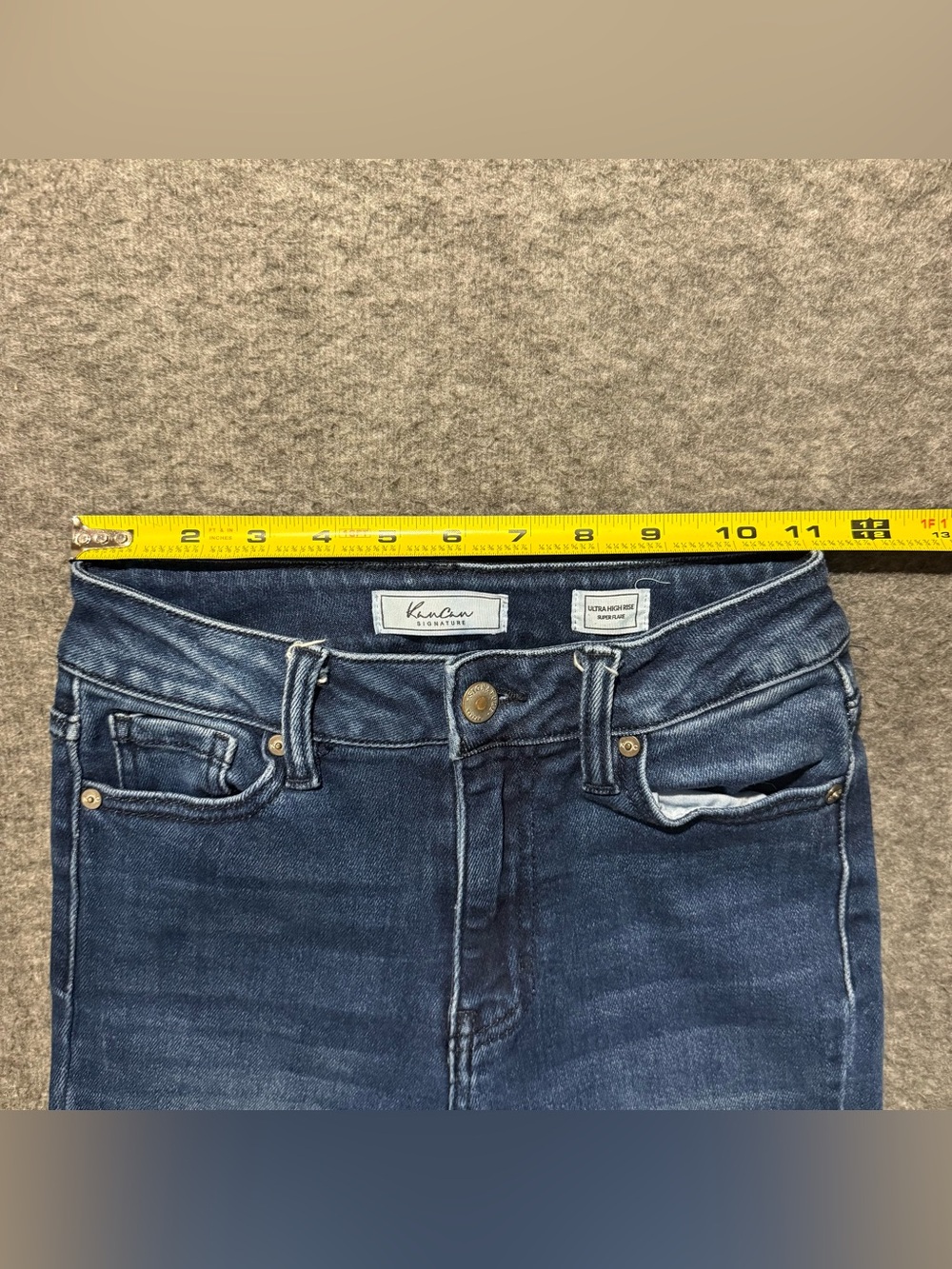 KanCan Ultra High Rise Super Flare Jeans Womens 23 (inseam 32) blue Fray Hem - Picture 10 of 13